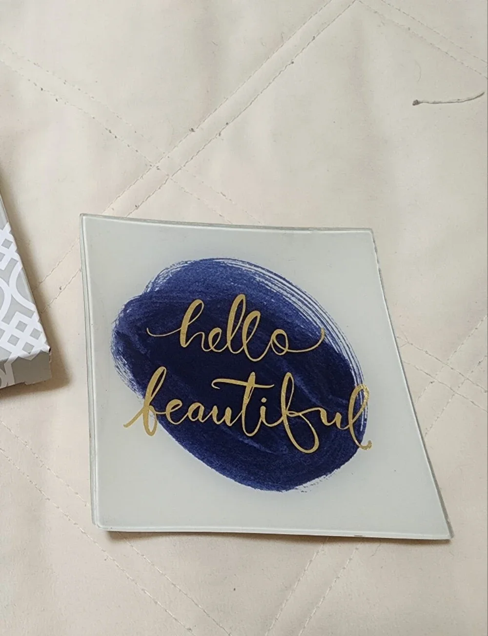 Fringe Studio 'hello beautiful' Glass Trinket Dish - Navy & Gold